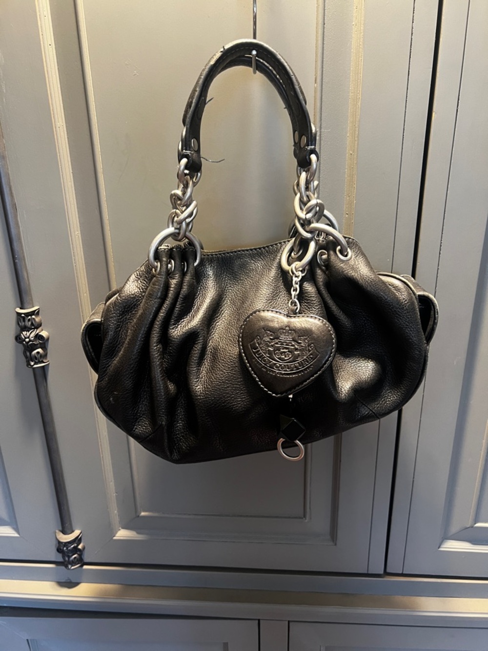 Juicy Couture Black Leather Shoulder Bag with Heart Charm